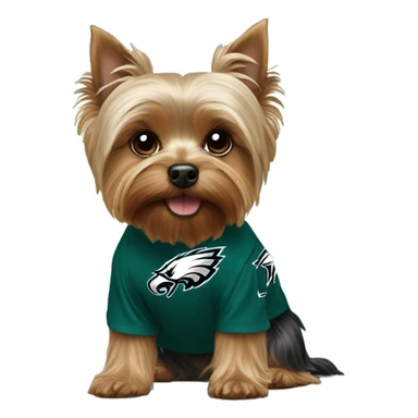 Yorkie wearing a Philadelphia eagles shirt sticker