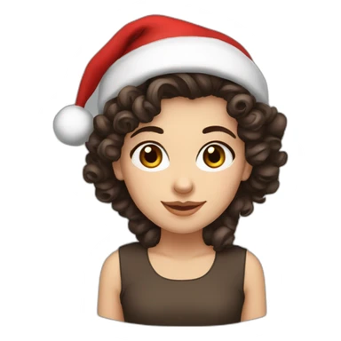 white-girl- short curly dark brown hair- dark brown-eyes-wearing-santa-hat sticker