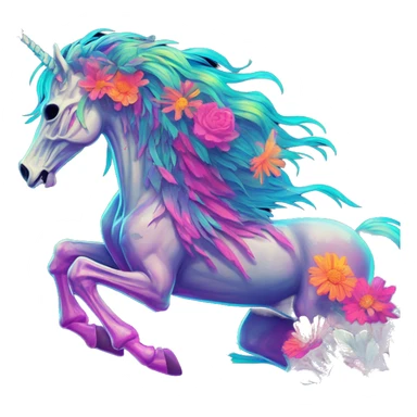 Neon Zombie Pegasus unicorn skeleton psychedelic flowers floral groovy art neon rave raving sticker