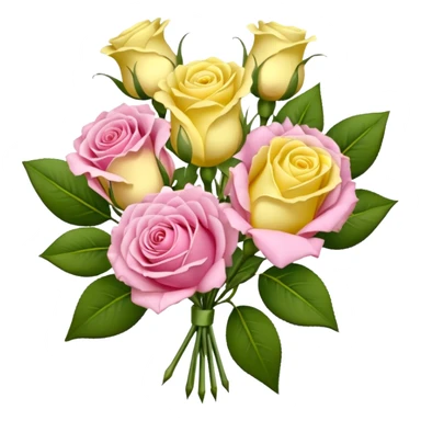A mixed bouquet of four flowers, featuring pink roses and yellow lisianthus. sticker