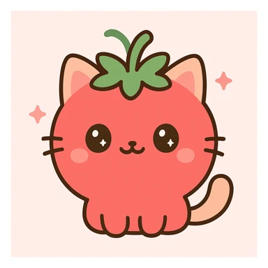 cute illustration of a cat combined with a tomato sticker
