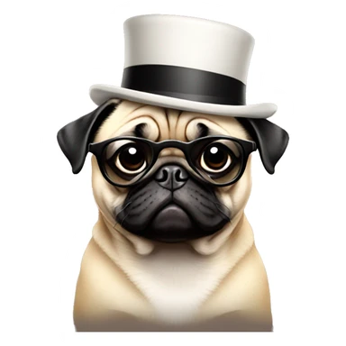 A pug wearing a top hat and sunglasses sticker