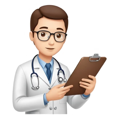 Doctor with clipboard conducting comprehensive medical check-up on patient, routine health examination in clinic sticker