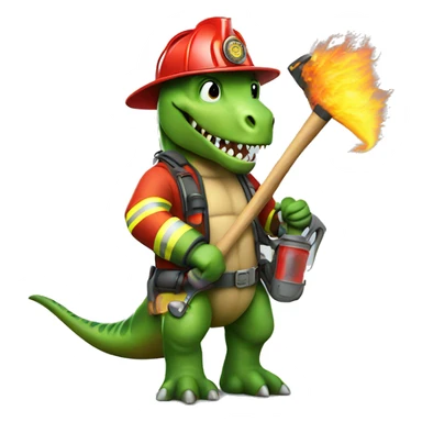 Dinosaur firefighter with hose and axe sticker