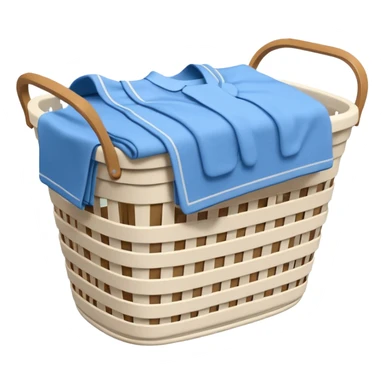white LAUNDRY BASKET WITH FOLDED blue CLOTHES sticker