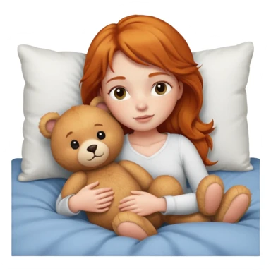 ginger girl cuddle in bed with teddy sticker