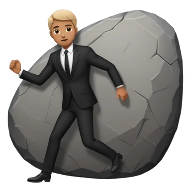 a man in a suit  pushing a huge rock sticker