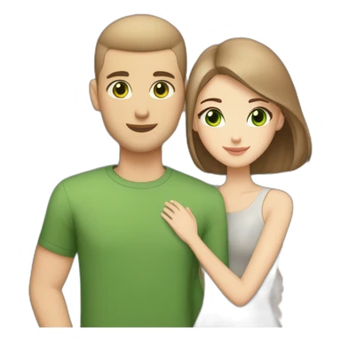white skin Boyfriend with a light brown buzzcut and green eyes and medium length dark brown hair girlfriend with black eyes hugging sticker