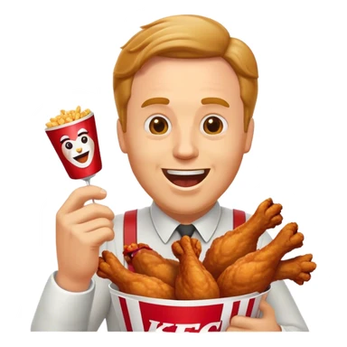 "Create an emoji of a white man holding KFC chicken wings with a happy and excited expression. Add the phrase 'Absolute Cinema' in bold text, making sure it covers the entire screen and stands out clearly. Use a vibrant and expressive style." sticker