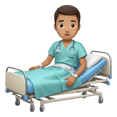 A young hispanic guy is in a hospital bed because of a broken leg. sticker