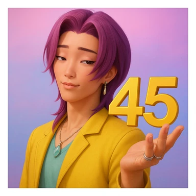 Make the character hold the number 45 in their left hand, keeping the original style and pose. Only add the number 45, do not change anything else. sticker