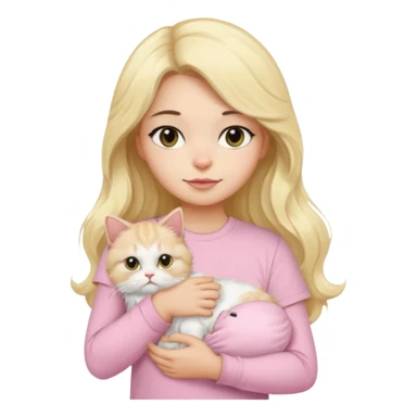 a black long wavy hair girl using a baby pink t-shirt holding a blonde persian cat sticker
