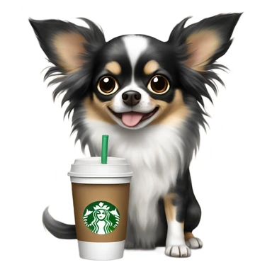 Fluffy spotted black Merle long hair chihuahua drinking Starbucks  sticker