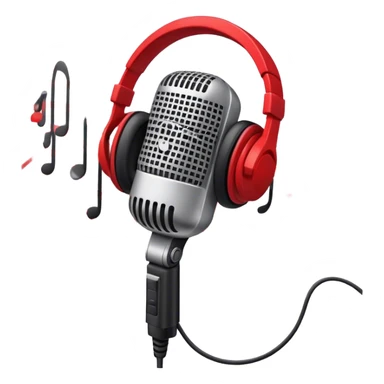 Create a dynamic and energetic emoji that represents beatboxing. The design should feature a stylized microphone with sound waves emanating from it, symbolizing vocal percussion and rhythm. Add elements like headphones or a subtle speaker to emphasize the music production aspect. Use bold colors like black, white, and red to convey the intensity and creativity of beatboxing. The background should be transparent. sticker