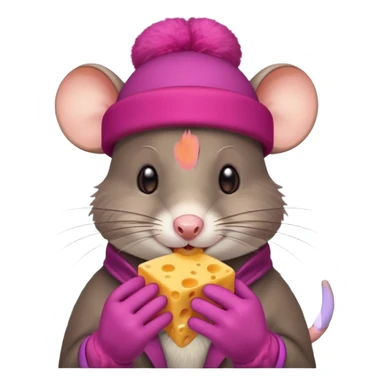 rat eating cheese with red hat and pink gloves sticker