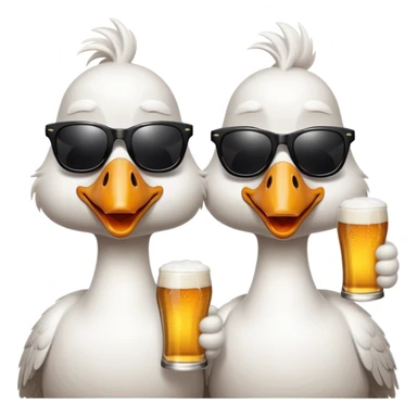 Two geese sunbathing on the beach wearing sunglasses drinking beers sticker
