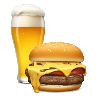 Beer pint with melted cheese inside steaming burger  sticker