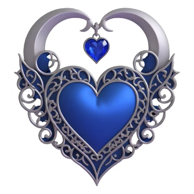 gothic heart, deep blue satin, silver crescent moon, ornate and mysterious sticker