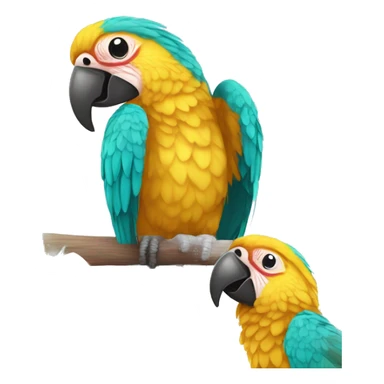 Summer beach cyan pink mustard yellow multicoloured parrot macaw bird holding a plant vine in beak Spanish Italian Mediterranean style floral sticker