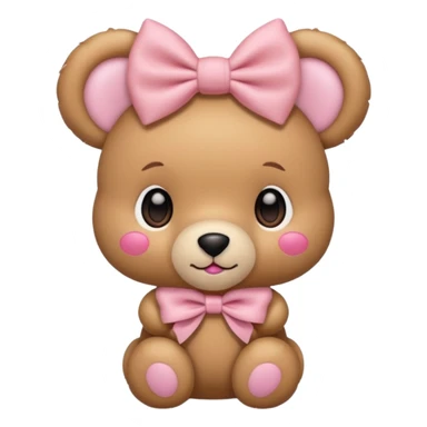 The og emoji teddy bear eith some pink blush and a cute pink coquette bow in the ear sticker