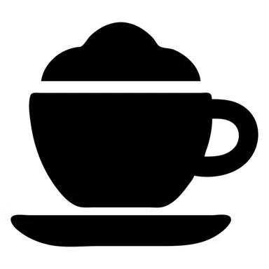 black cappuccino coffee minimal design, cup and saucer, no text sticker