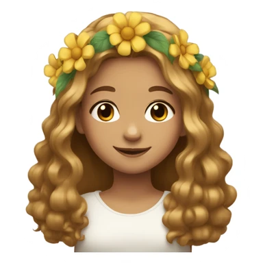 smiling girl with flower crown，Her hair is golden brown, long hair sticker