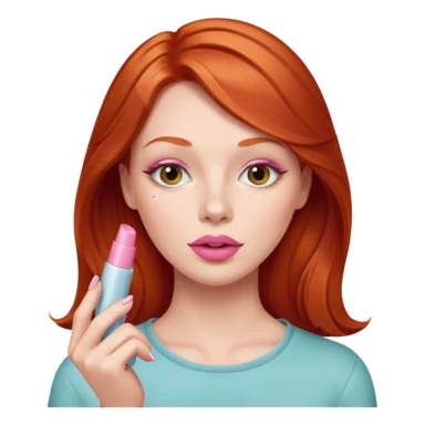redhead woman using chapsitck sticker