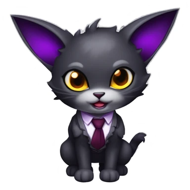 Cute-Evil-Vampiric-Batty-Cat-Black-Purple-Red-Grey-White-Yellow-Contrast-Colors-Fantasy-Fur-Sona-Chibi-Shiny-Fakémon-Hybrid with horns and big fangs neck tie leg spats full body sticker