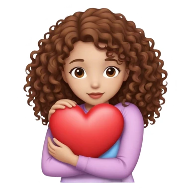 girl with brown curly hair hug heart sticker