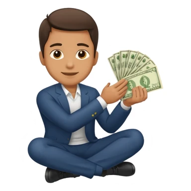 Man on knee handing stack of  money  sticker