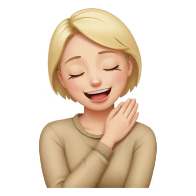 person arms crossed hands holding neck eyes closed/tongue out/laughing crying/  sticker