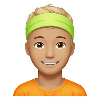 Korean 27-year-old male health coach / Wearing fluorescent colors / White face / Hairband / Smiling expression / Short hair / sticker