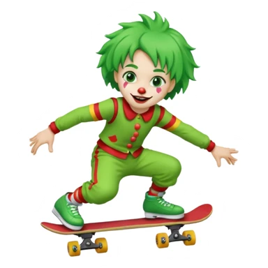 skater clown skating green sticker