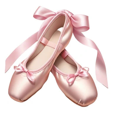Cinematic Realistic Ballet Shoes, soft satin pink pointe shoes with delicate ribbons, resting gently on a polished wooden floor, subtle creases in the fabric, glowing under the warm golden light of a rehearsal studio, evoking elegance and grace. sticker
