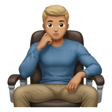 guy imitating thinker statue pose but with casual clothes and sitting in a office chair and looking up sticker