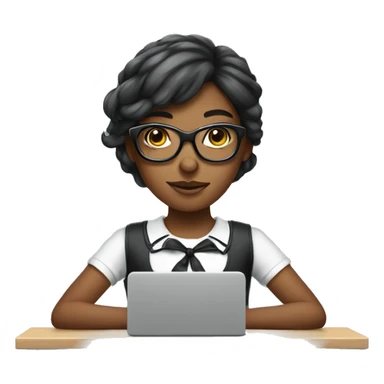 girl with bow and glasses typing on computer sticker