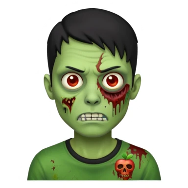 Zombie Emoji AppleIOS Style, lowfade Black Hair, nose piercing, and Black T-shirt, Green Skin sticker
