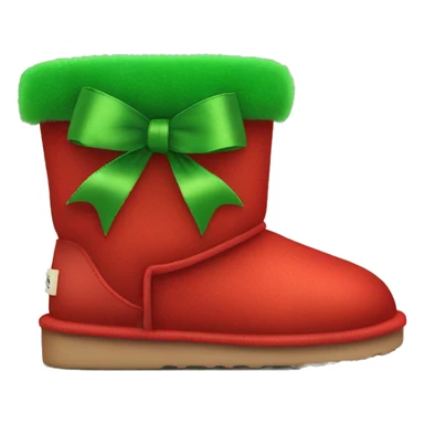 Realistic red Ugg fur boots with gree ribbon bows isolated.  sticker