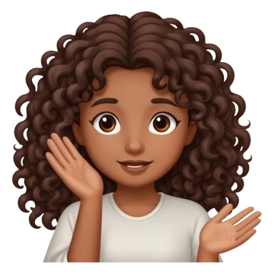 Brown girl with dark brown long curly hair saying good morning  sticker