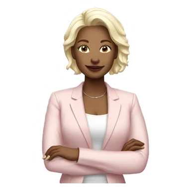 a 40 years old business woman in finance with the shortest platinum blonde hair wearing pale pink blazer sticker
