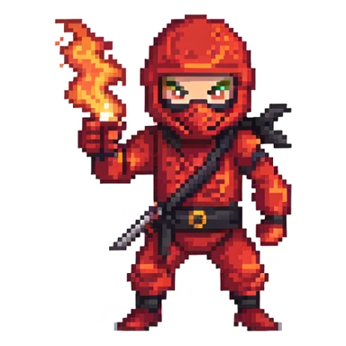 Red ninja shooting fire sticker