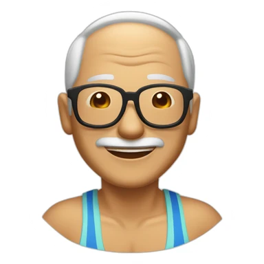 A Chinese old guy in beach wear glasses and swimiming suitvery happy sticker