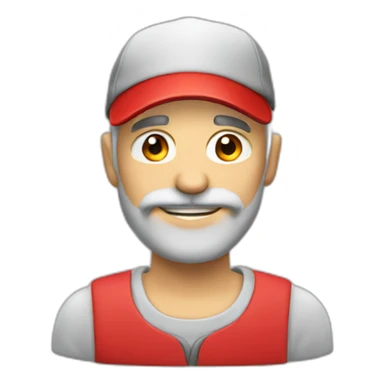 man Bald with Gray beard and red cap with letter M  sticker