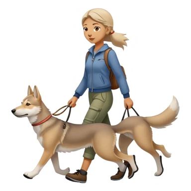 A girl walks a Czechoslovakian Wolfdog sticker