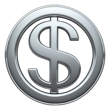 A double dollar sign emoji made of polished silver chrome, smooth metallic surface, glossy reflections, luxury swag vibe, minimal iOS emoji style, centered on white background sticker