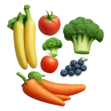 Fresh broccoli tomato carrot apple blueberries banana on the plate sticker
