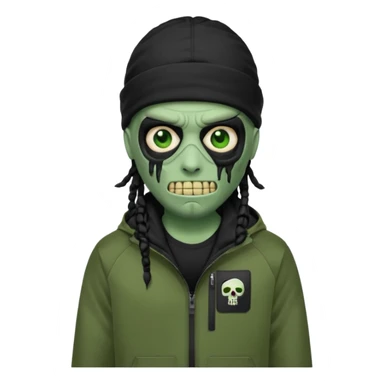 a zombie emoji with black dreads and a black nike jacket and black nike ski mask on his head sticker