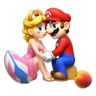mario and peach love kiss at the beach sticker