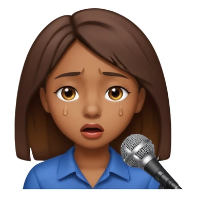 Brown skin girl singing into a microphone looking sad  sticker