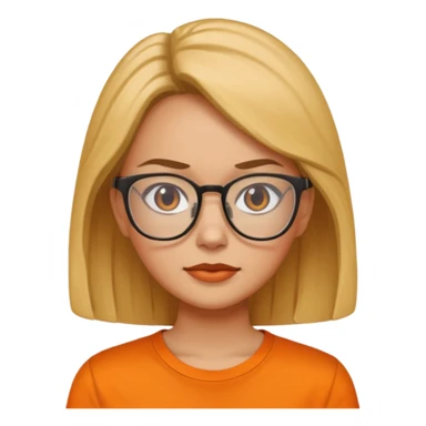 woman with glasses and orange shirt not smiling sticker